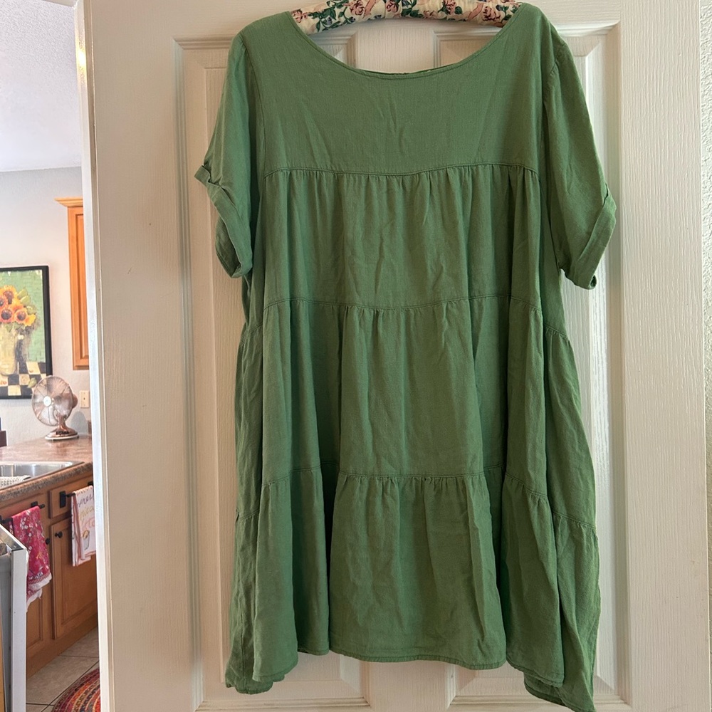 Green Linen boutique swing dress